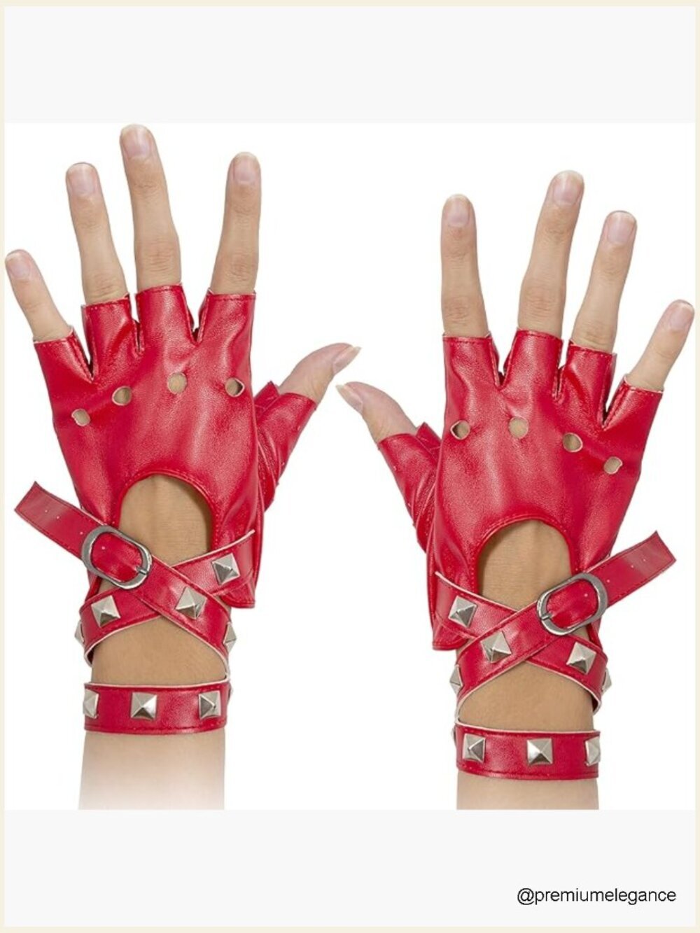 Fingerless Faux Leather Gloves with Belt Buckle Closure
